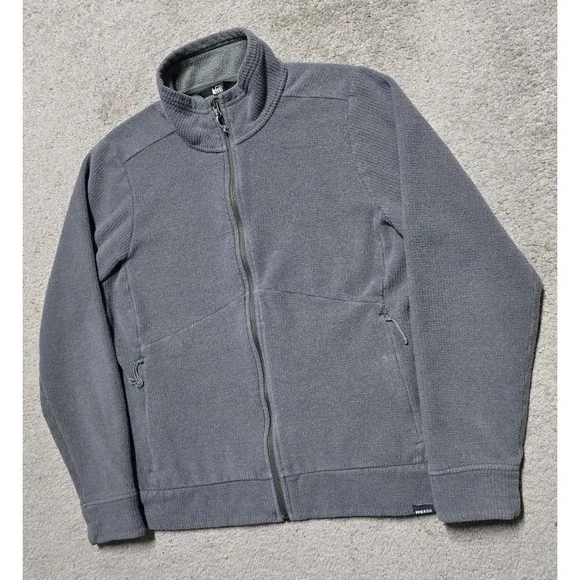 REI Co Op Womens L Midweight Waffle Fleece Jacket Full Zip Zip Pockets Mock Neck - Picture 9 of 16